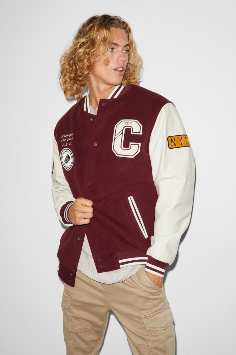 Casaco C&A Clockhouse Bomber Masculino Bordeaux Branco | 28751HIMU