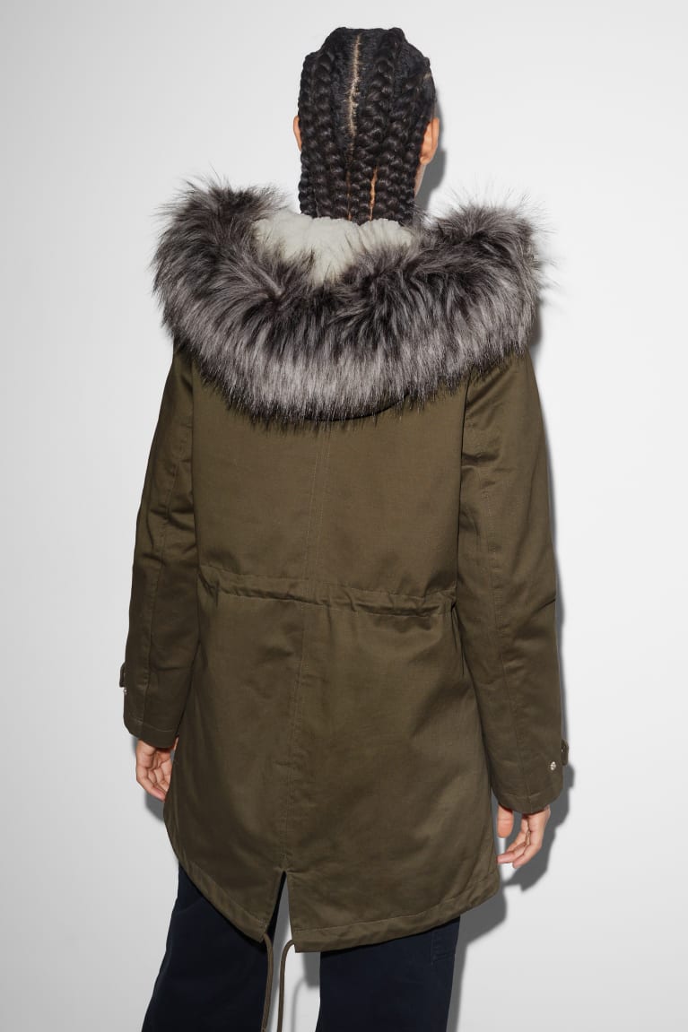 Casaco C&A Clockhouse Parka With Hood And Faux Fur Trim Inverno Feminino Verdes Escuro | 83795JKNY