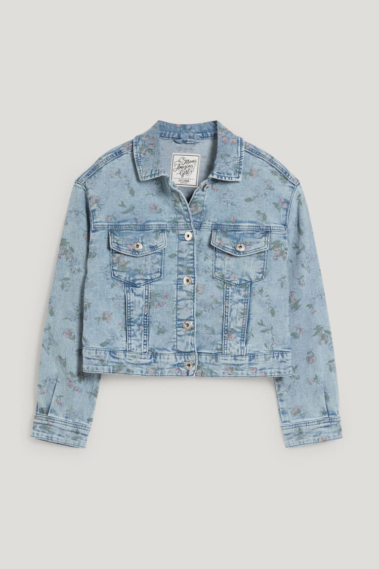 Casaco C&A Denim Floral Menina Azuis Luz Azuis | 27039PIOV