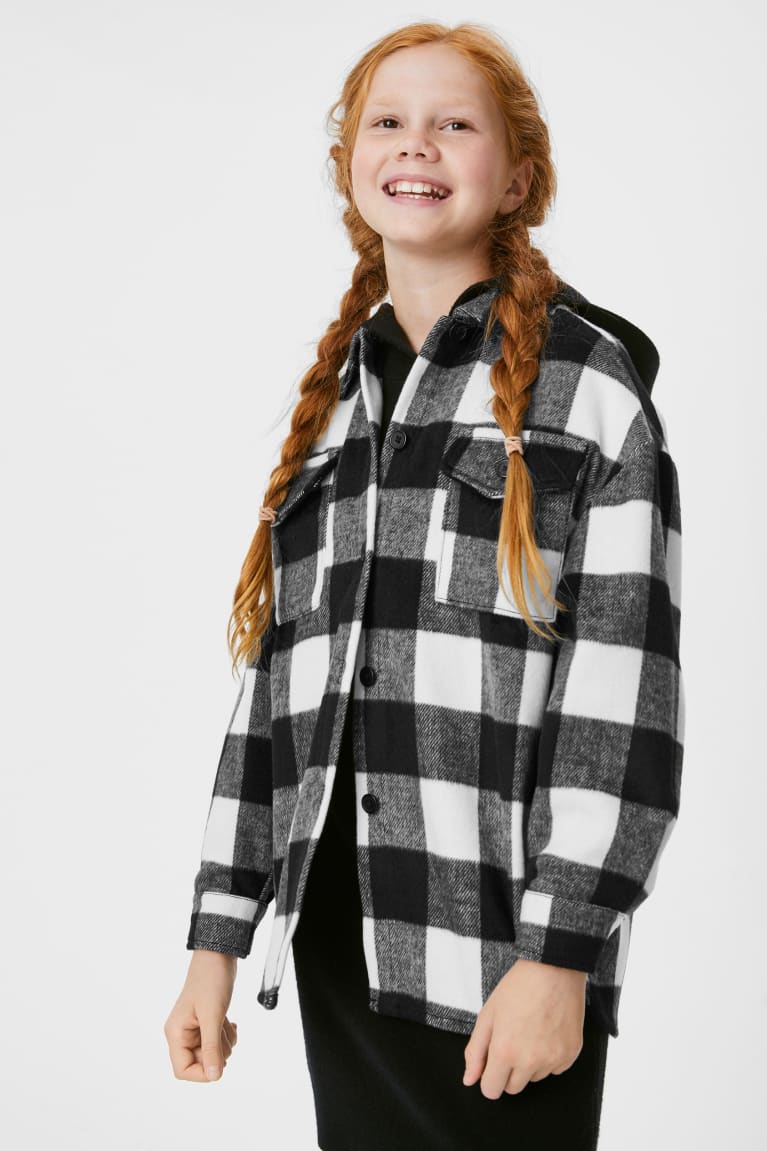 Casaco C&A Shacket Check Menina Branco | 78410UGDR