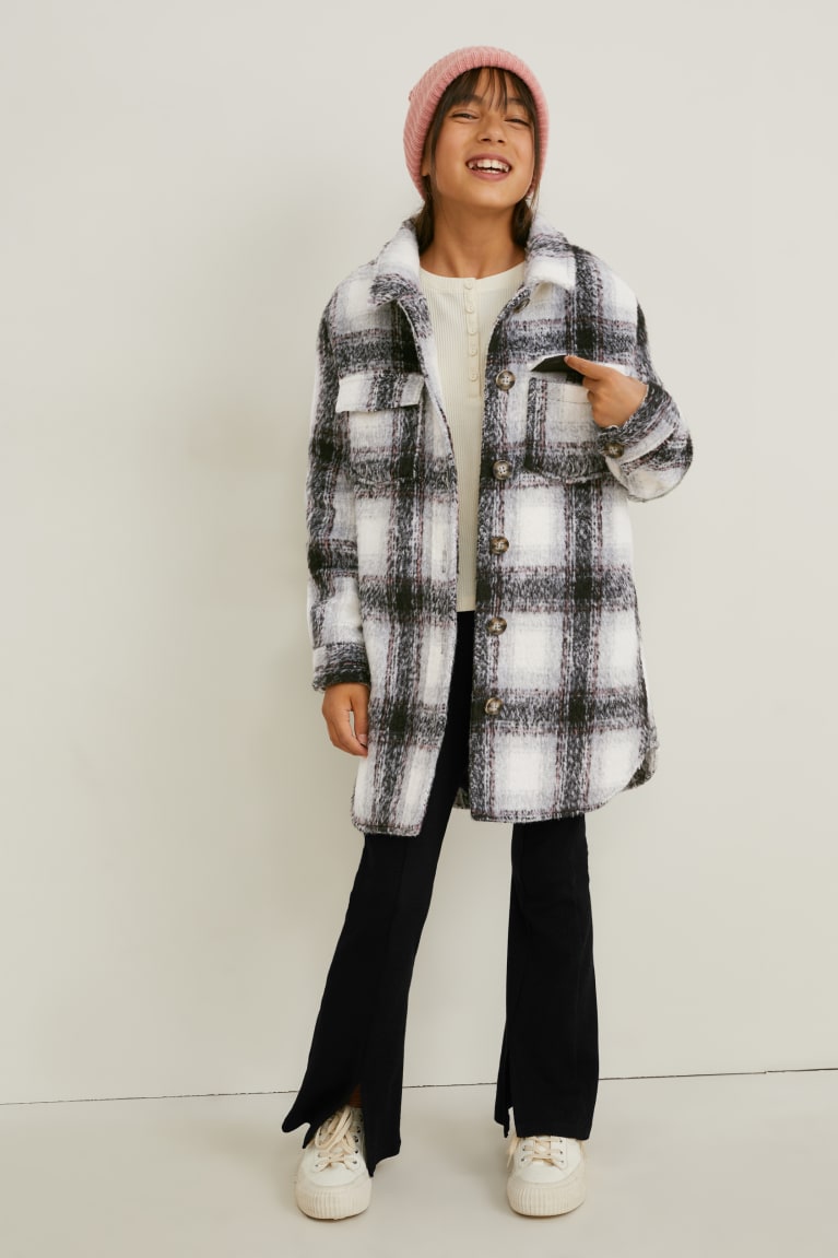 Casaco C&A Shacket Check Menina Pretas Cinzentas | 45178SZJC