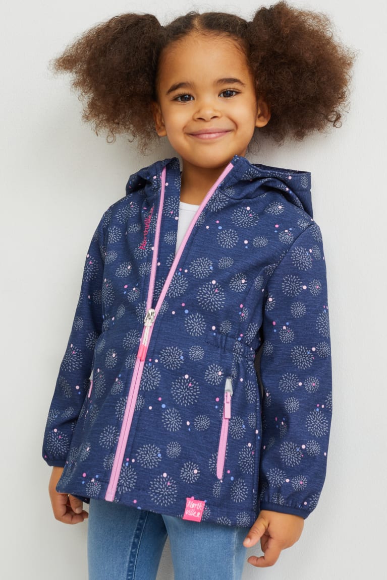 Casaco C&A Softshell With Hood Patterned Menina Azuis Escuro | 34657OAIB