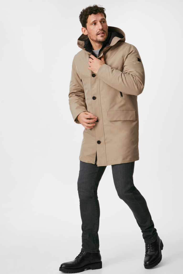 Casaco C&A Technical Parka With Hood Recycled Masculino Bege | 31049IAVQ