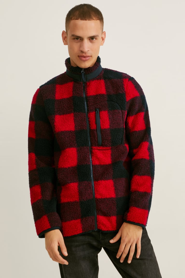 Casaco C&A Teddy Fur Check Masculino Vermelhas Pretas | 05371RYBD