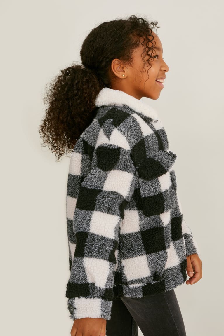 Casaco C&A Teddy Fur Check Menina Pretas | 74251VMSC