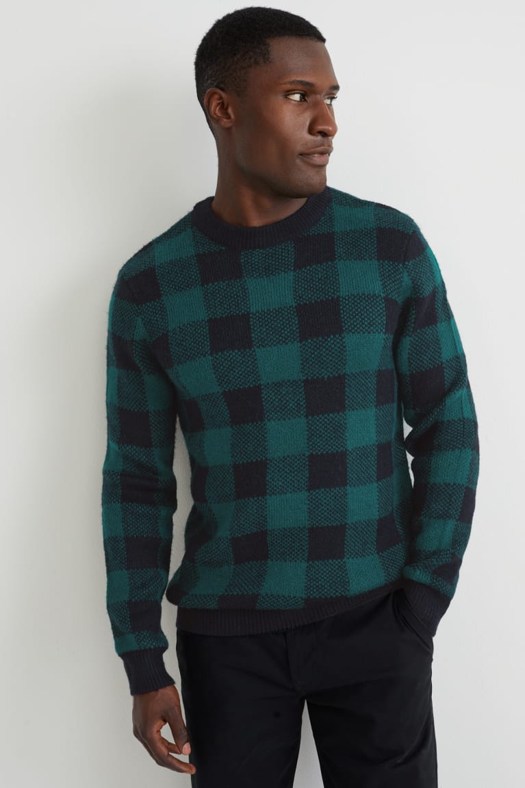 Jumpers C&A Check Masculino Verdes Escuro | 82731MTLP