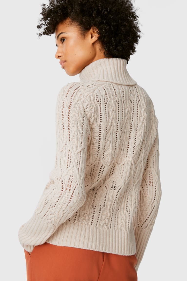 Jumpers C&A Polo Neck Cashmere Blend Recycled Feminino Luz Marrom | 92715JEOQ