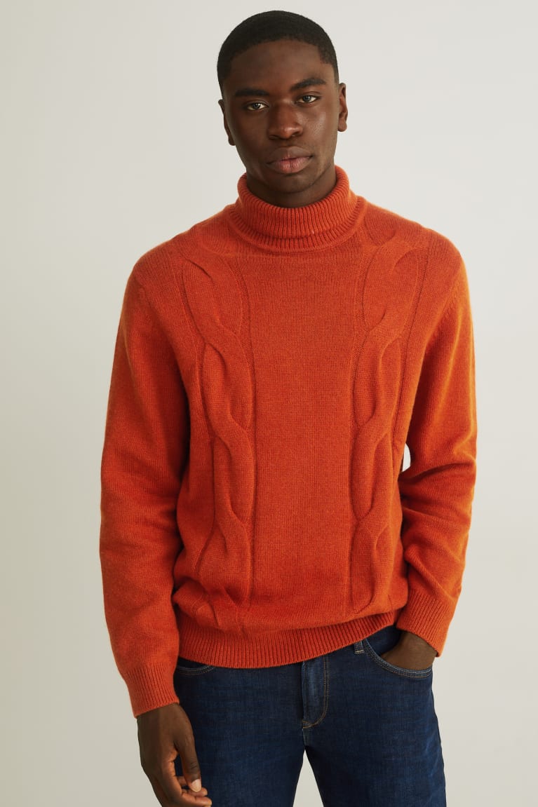 Jumpers C&A Polo Neck Lã Blend Recycled Masculino Laranja Escuro | 48609JURN