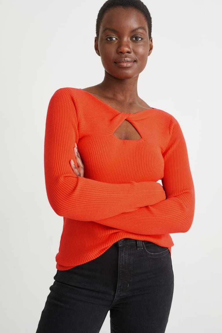 Jumpers C&A With Knot Detail With Lenzing™ Ecovero™ Feminino Laranja | 86570DEXQ