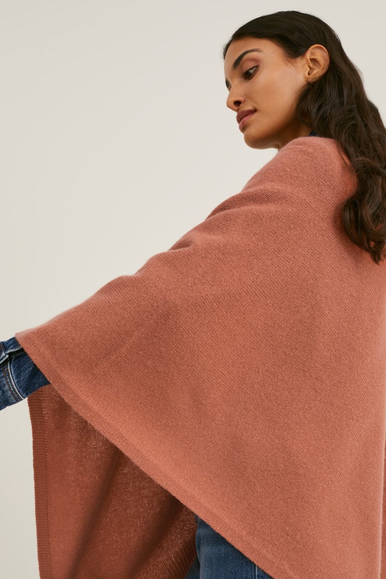 Moletom Com Capuz C&A Poncho With Cashmere Lã Blend Feminino Marrom | 81649ZFGI