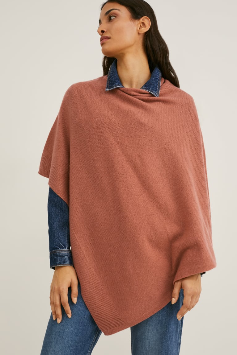 Moletom Com Capuz C&A Poncho With Cashmere Lã Blend Feminino Marrom | 81649ZFGI