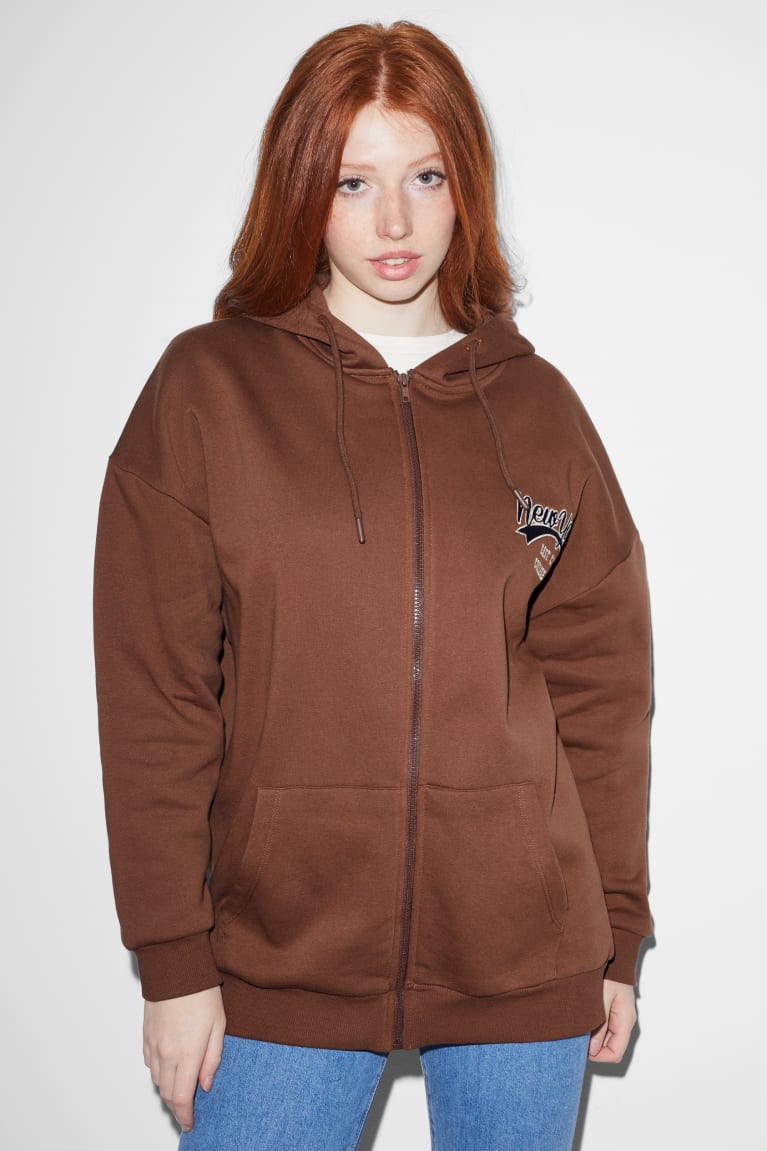 Moletons C&A Clockhouse Zip-through With Hood Feminino Marrom | 82569ZJAH