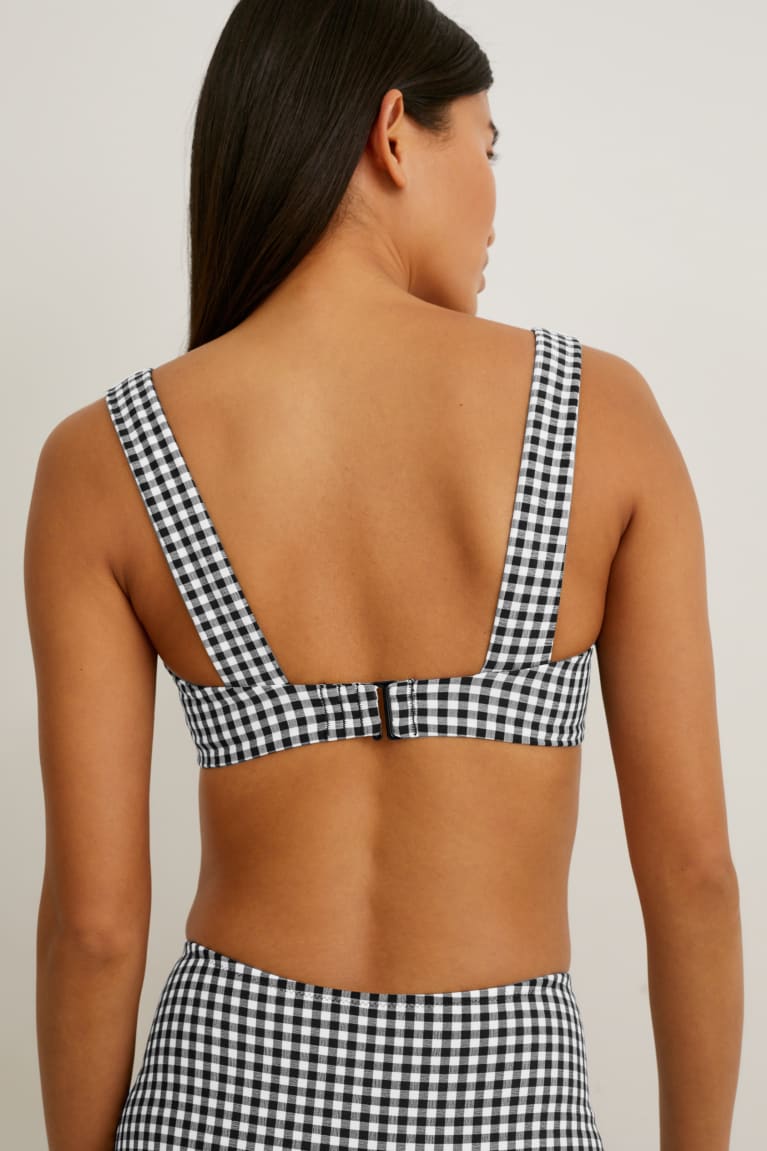 Roupa De Banho C&A Bikini Acolchoado Non-wired Check Feminino Branco Pretas | 12976XNVP