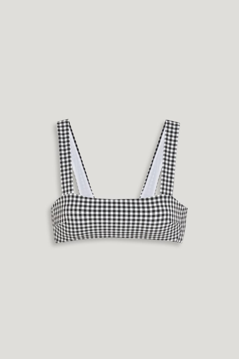 Roupa De Banho C&A Bikini Acolchoado Non-wired Check Feminino Branco Pretas | 12976XNVP