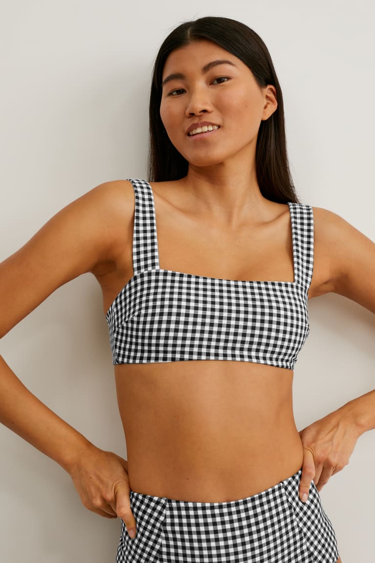 Roupa De Banho C&A Bikini Acolchoado Non-wired Check Feminino Branco Pretas | 12976XNVP