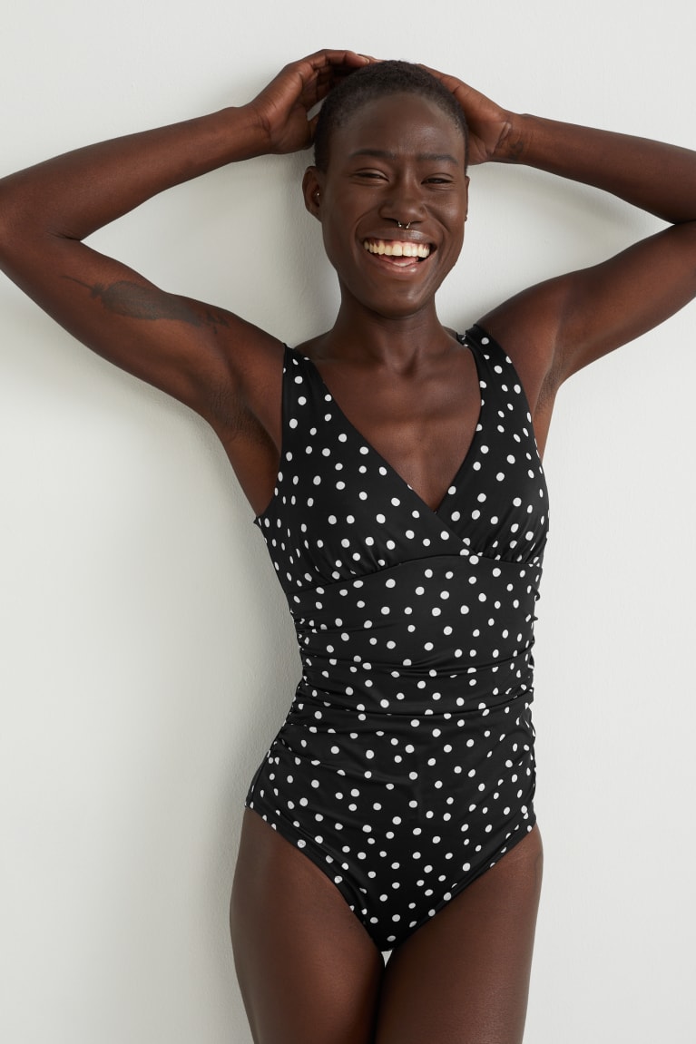 Roupa De Banho C&A Swimsuit Acolchoado Polka Dot Feminino Pretas | 63107SLYM