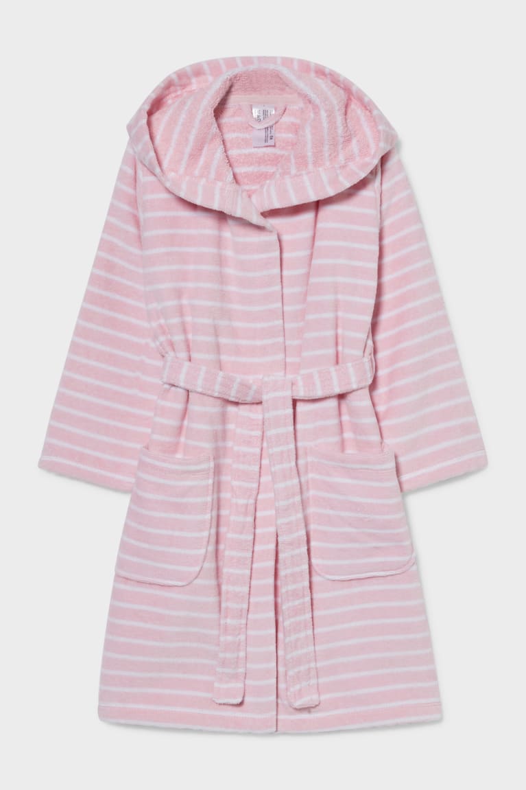 Roupa Interior C&A Bathrobe With Hood Organic Algodão Listrado Menina Rosa | 89274DVHQ