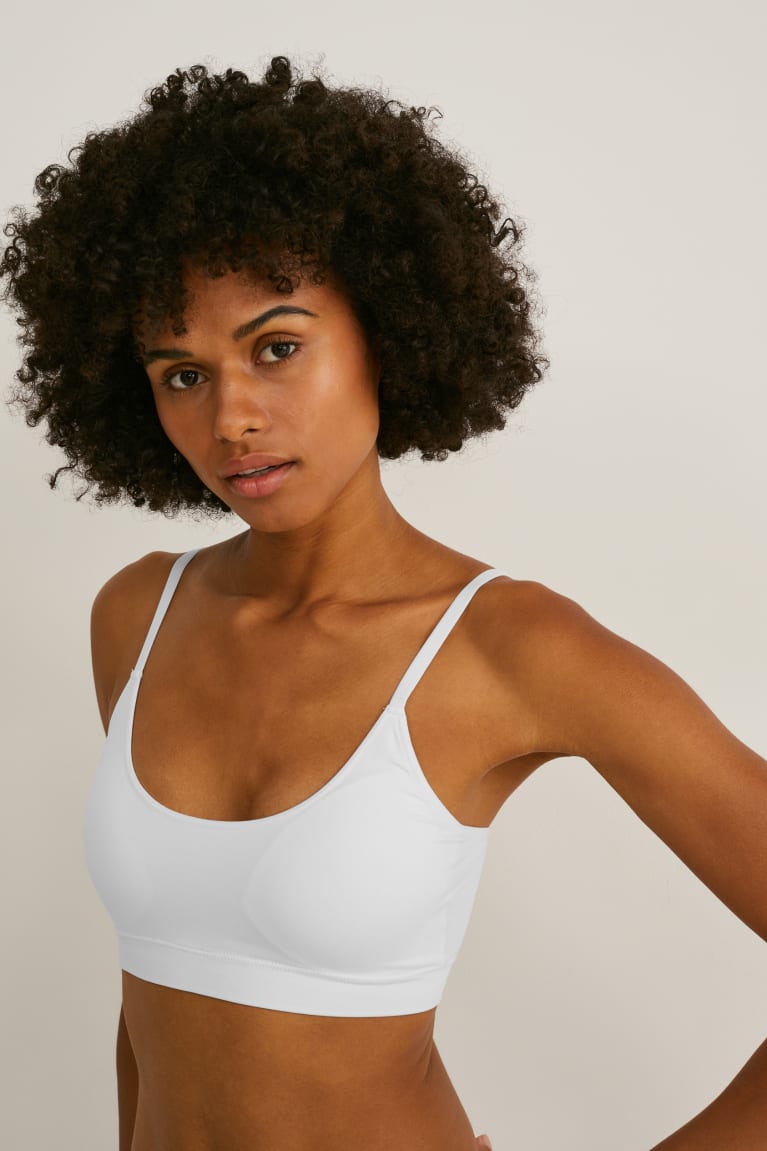 Roupa Interior C&A Crop Acolchoado Seamless- Lycra® Feminino Branco | 51347ZIMC