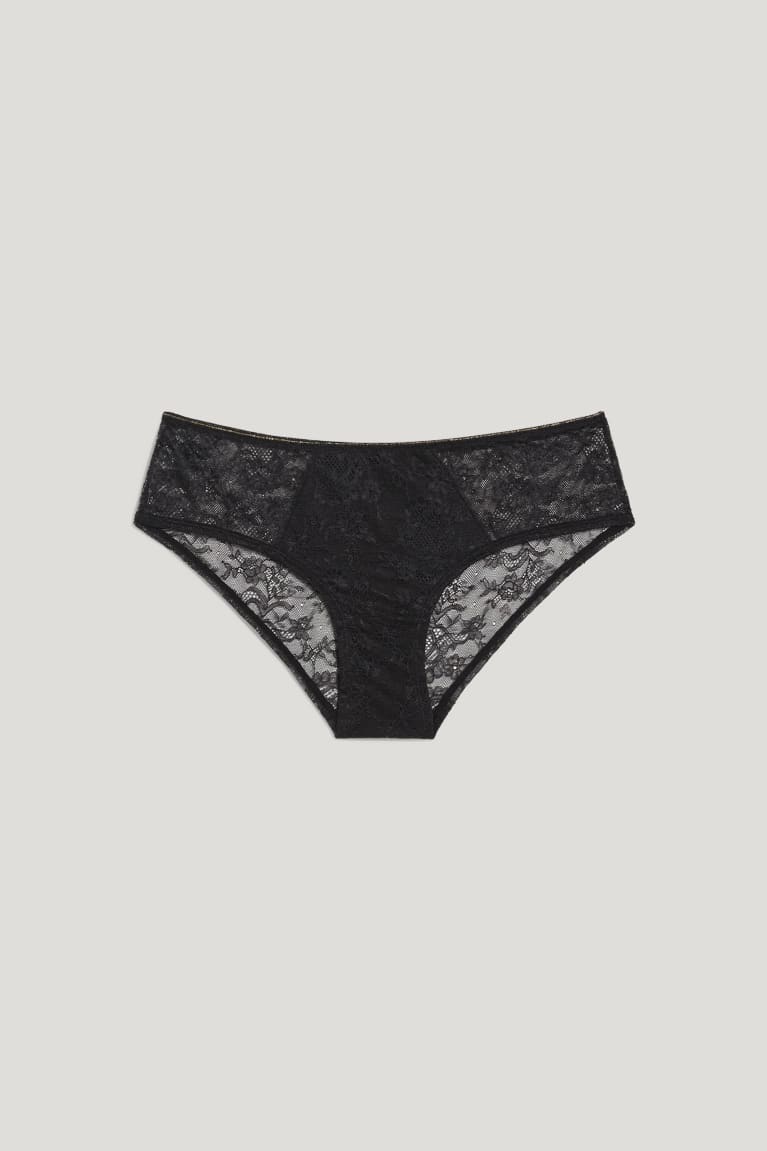 Roupa Interior C&A Hipster Briefs Feminino Pretas | 31485OGCZ