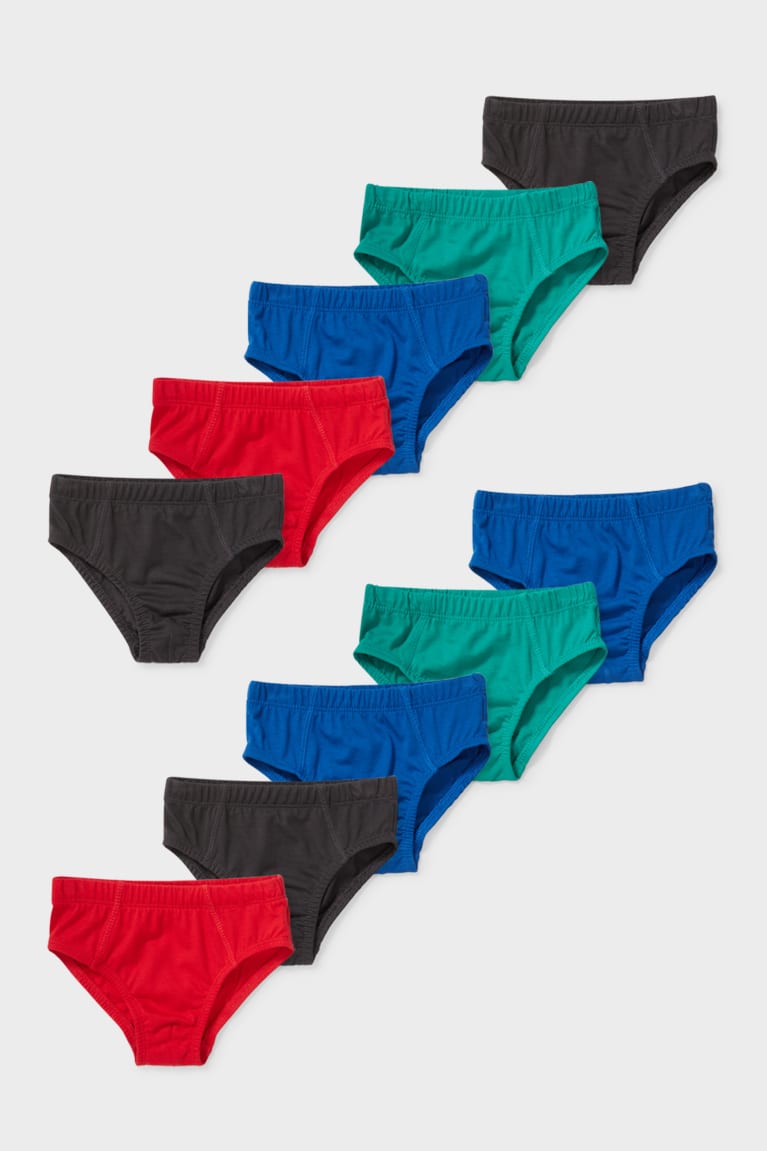 Roupa Interior C&A Multipack Of 10 Briefs Organic Algodão Menino Vermelhas Azuis | 95481TBAC