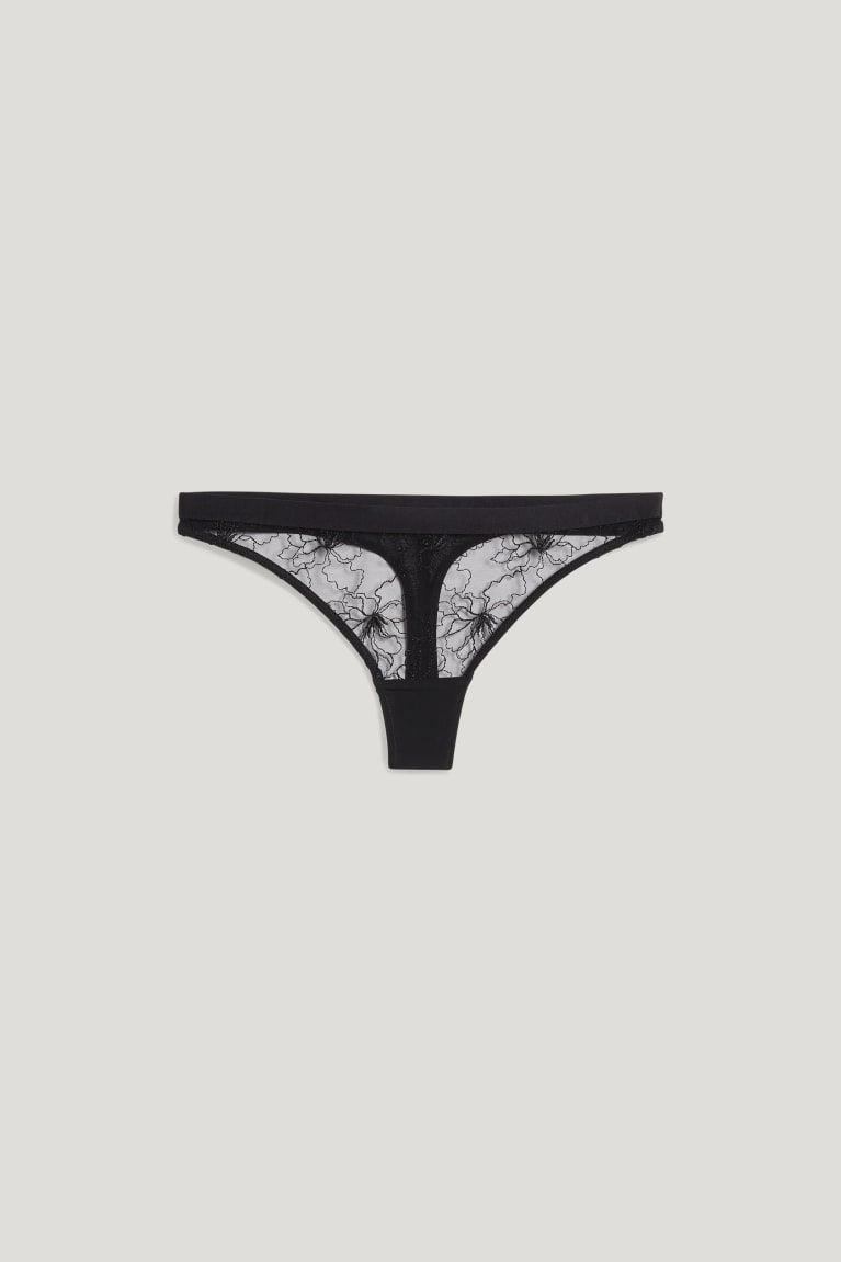 Roupa Interior C&A Thong Feminino Pretas | 72451QDWX