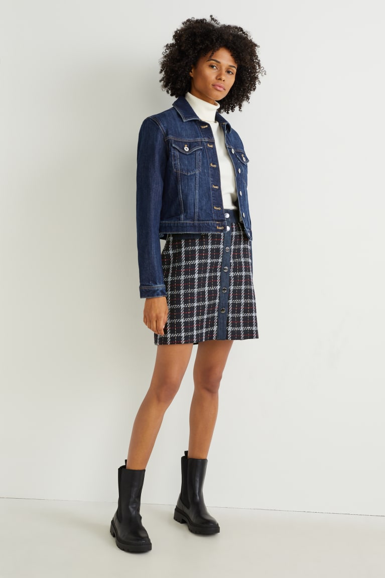 Saias C&A Mini Check Feminino Pretas | 57126YPNH