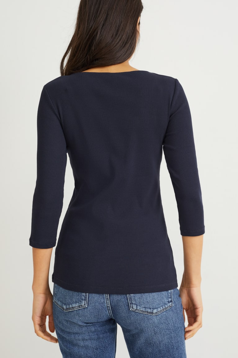 Tops C&A Basic Long Sleeve Feminino Azuis Escuro | 06193TAUR