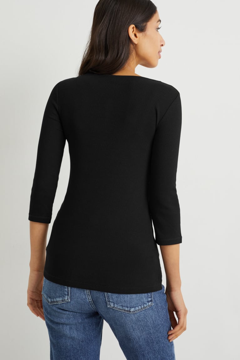 Tops C&A Basic Long Sleeve Feminino Pretas | 94157WSNH