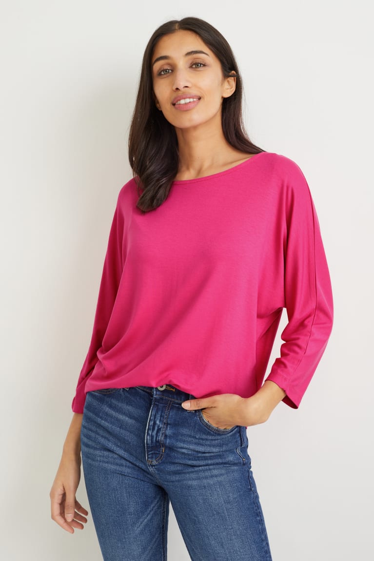 Tops C&A Basic Long Sleeve With Lenzing™ Ecovero™ Feminino Rosa | 47305QKXV