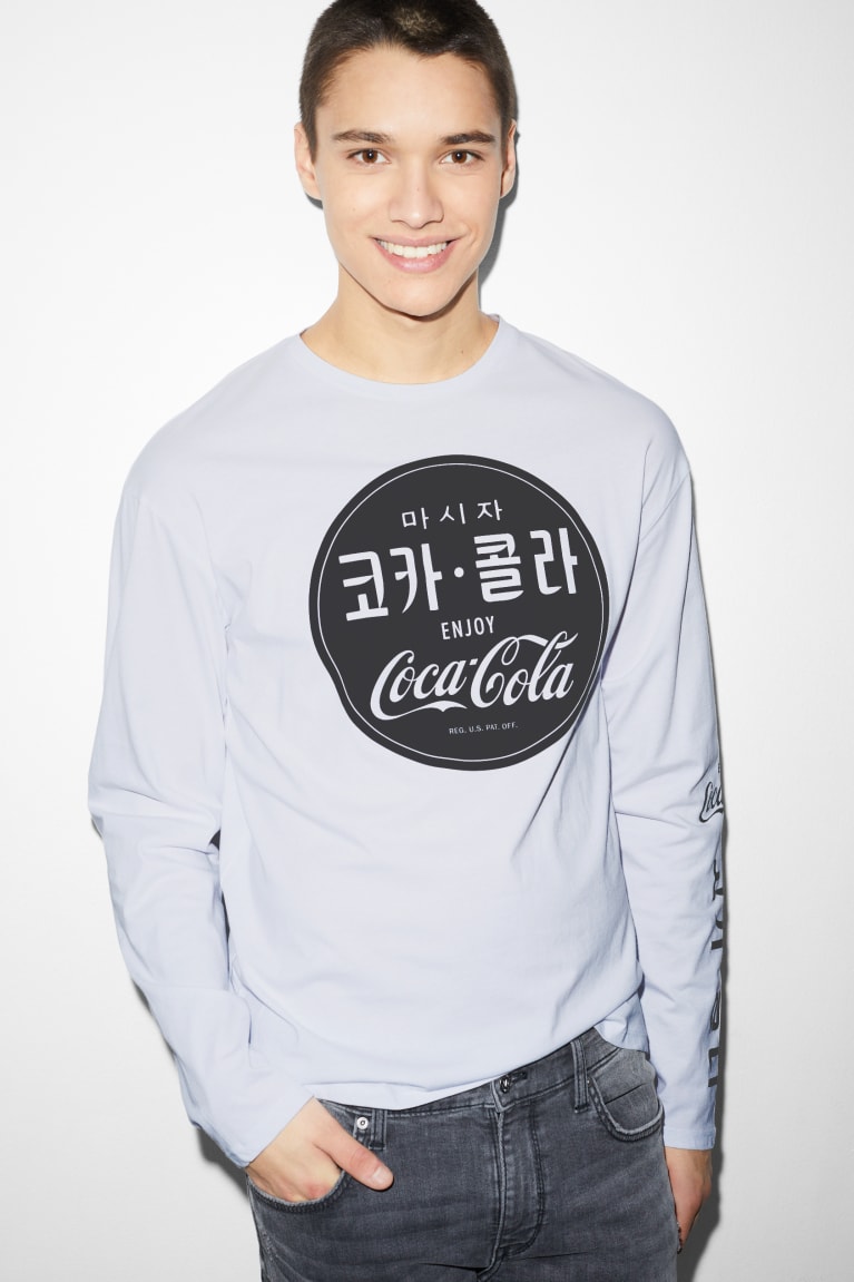 Tops C&A Long Sleeve Coca-cola Masculino Branco | 47185JBWL