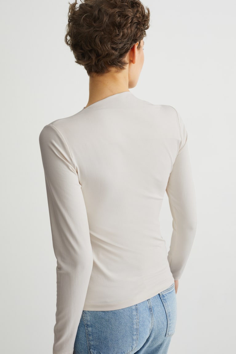 Tops C&A Long Sleeve Feminino Branco | 28601XKWN