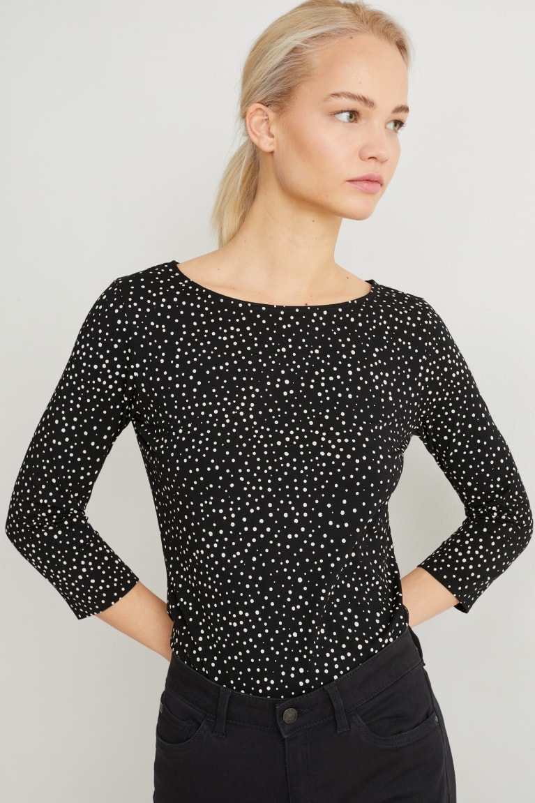 Tops C&A Long Sleeve Polka Dot Feminino Pretas | 10648EPXC