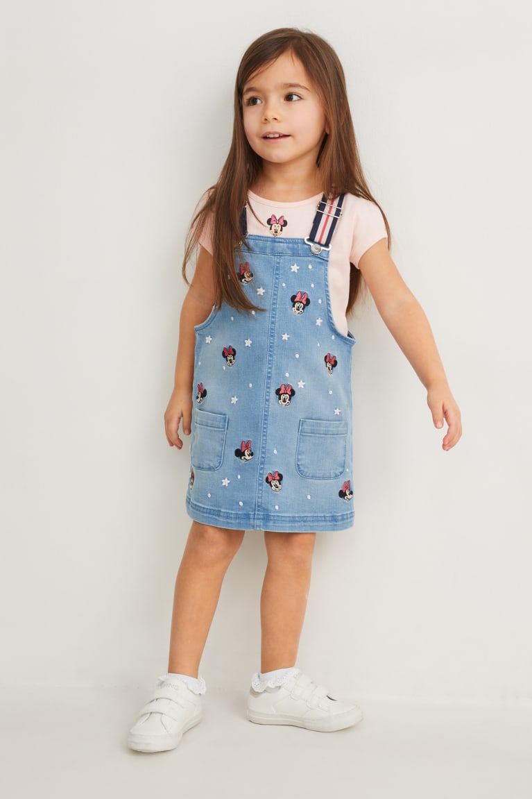 Vestidos C&A Minnie Mouse Set Sleeve And Pinafore 2 Piece Menina Azuis Luz Azuis | 06572YNLR